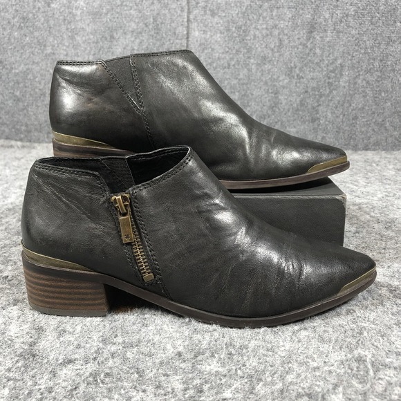 Lucky Brand Koben Ankle Booties Womens 8 M Black Leather Zip Block Heel LK-KOBEN - Picture 2 of 16